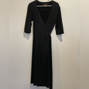 Merino fake black wrap midi dress with 3/4 sleeves. Great shape. Size xl.